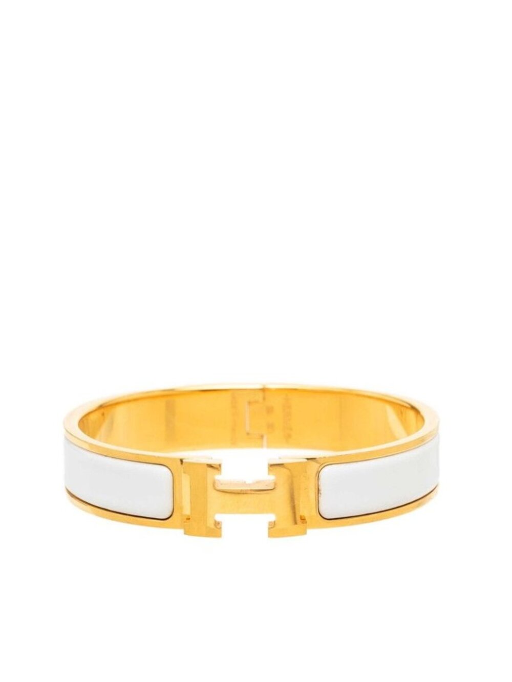 Hermes Clic H PM Bracelet Bangle Gold White Plated